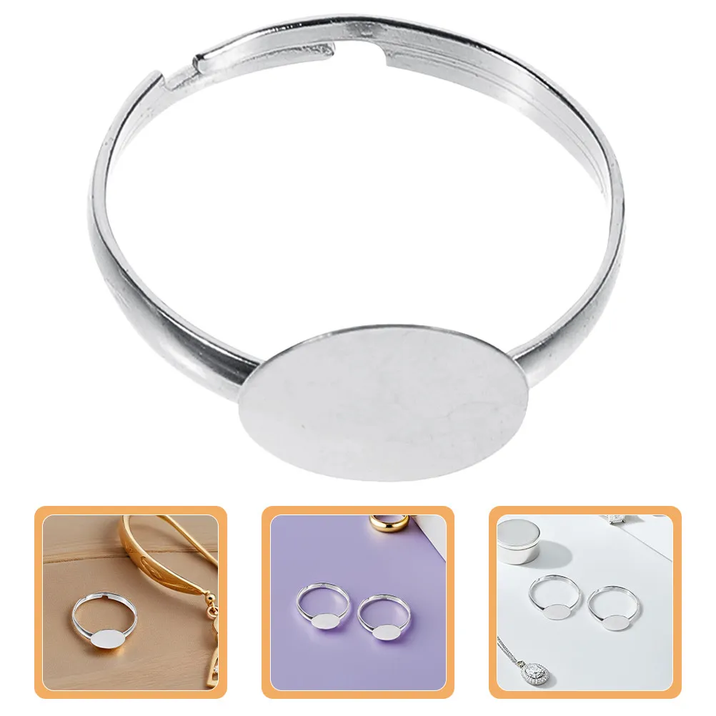 50Pcs Blank Adjustable Rings 10Mm Flat Base Ring Blanks for Jewelry Making DIY Cabochon Settings Empty Bezel Ring