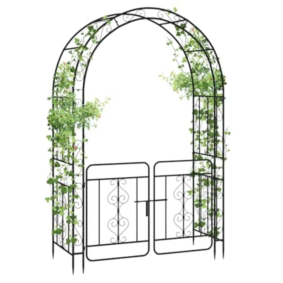 Garden Arbor: Outdoor Metal Archway for Climbing Plants, Roses, Vines 84 No-Dig Heavy-Duty Black Decorative Trellis with Lockab