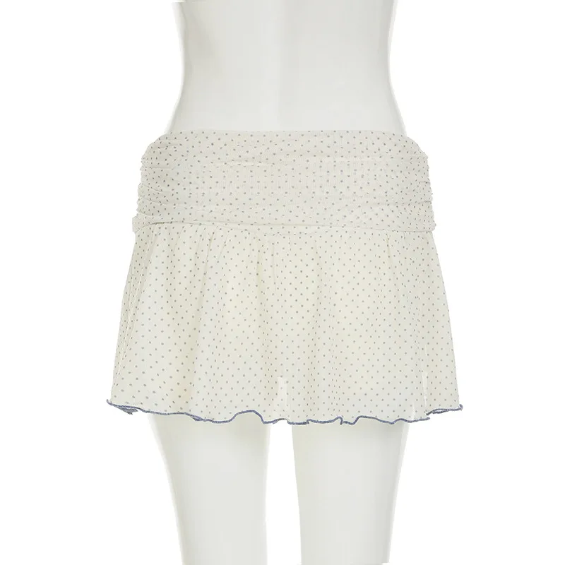 عارضة البولكا نقطة أضعاف أكثر من الخصر التنانير الصغيرة الأزياء شبكة الشريط منظور لطيف الحلو للفتيات لطيف مرونة الخصر قيعان #5