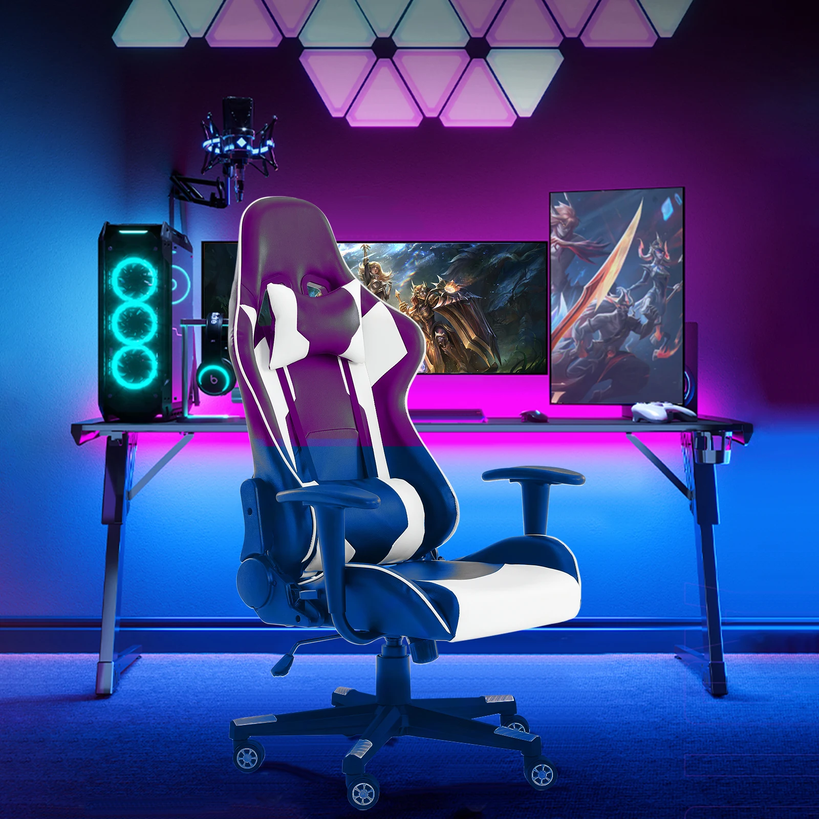 

Компьютерное кресло с поддержкой поясницы, регулируемое по высоте игровое кресло с подголовником и поворотным на 360 ° офисным стулом для игр или офиса