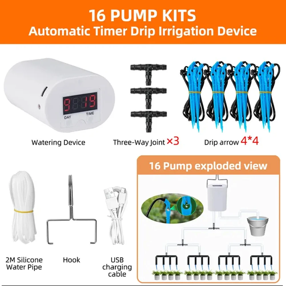 Automatic Plant Flower Watering Pump 2/8/16 Heads Pump Flowers Plants Home Sprinkler Automatic Timer Waterers Drip Irrigation