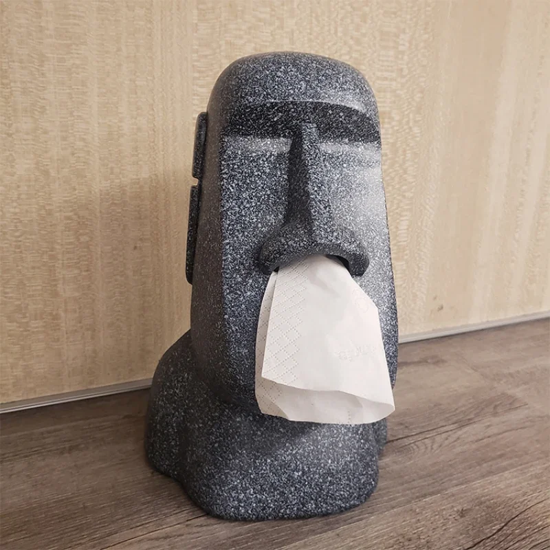 Easter Island Moai Napkin Holder Decorative Resin Stone Statue Paper Tissue Box Table Bust Totem Ornament Tourism Craft