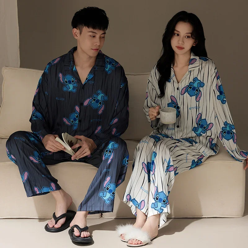 Disney Couple Pajamas Spring Casual Comfort Two-piece Set Stitch Homewear Disney Homewear Cartoon Stitch Couple Pajamas