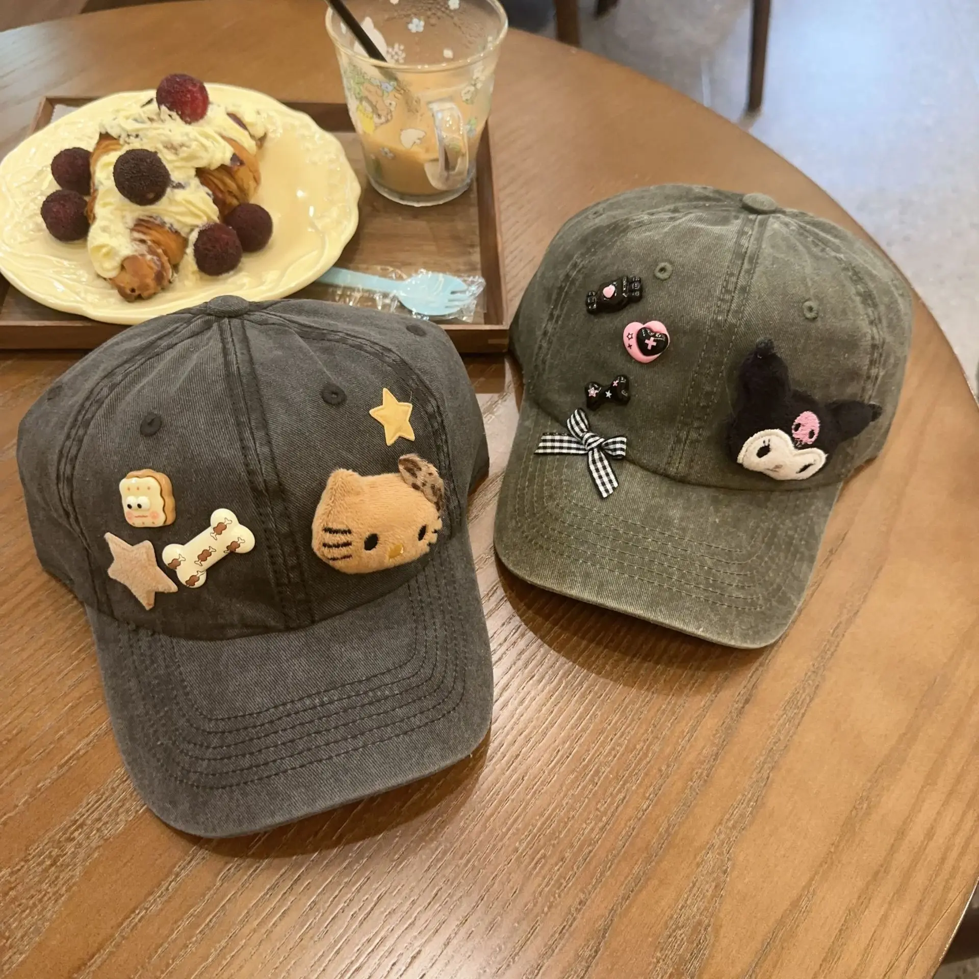 Sanrio Washed Baseball Cap Hello Kitty Kuromi Women Summer Breathable Kawaii Yabi Sweet Cool Style Sun Visor Peaked Cap Y2K