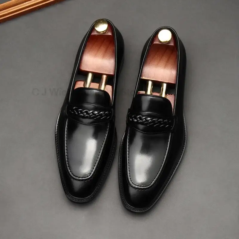 HKDQ Men\'s Italy Loafers Genuine Leather Male Casual Office Business Dress Shoes For Men Fashion Party Wedding Formal Footwear