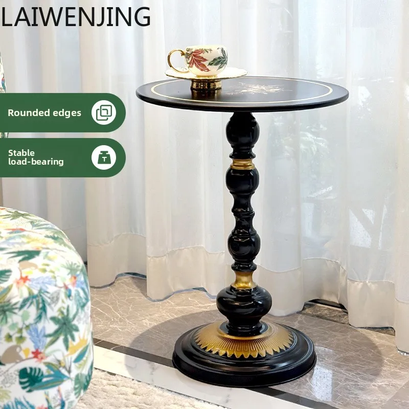 

MJY American Style Painted Iron Art Coffee Table Small Apartment Living Room Home Round Side Table