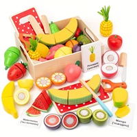 Wooden Play Food Set Kitchen Fruit Cutting Toys for Kids  Early Education Montessori Toddlers Toys Pretend Play Food Toys