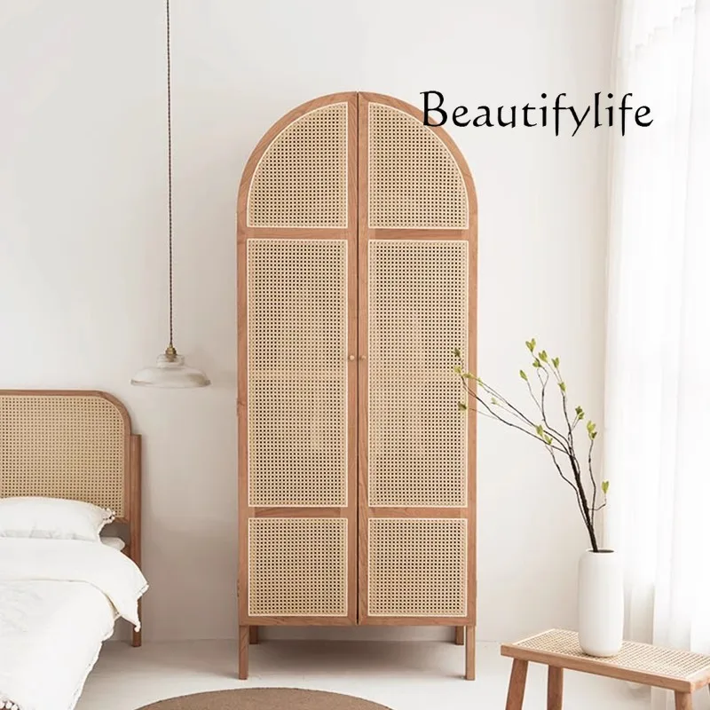 Nordic rattan wardrobe surprise quiet wind swing door solid wood wardrobe household simplicity