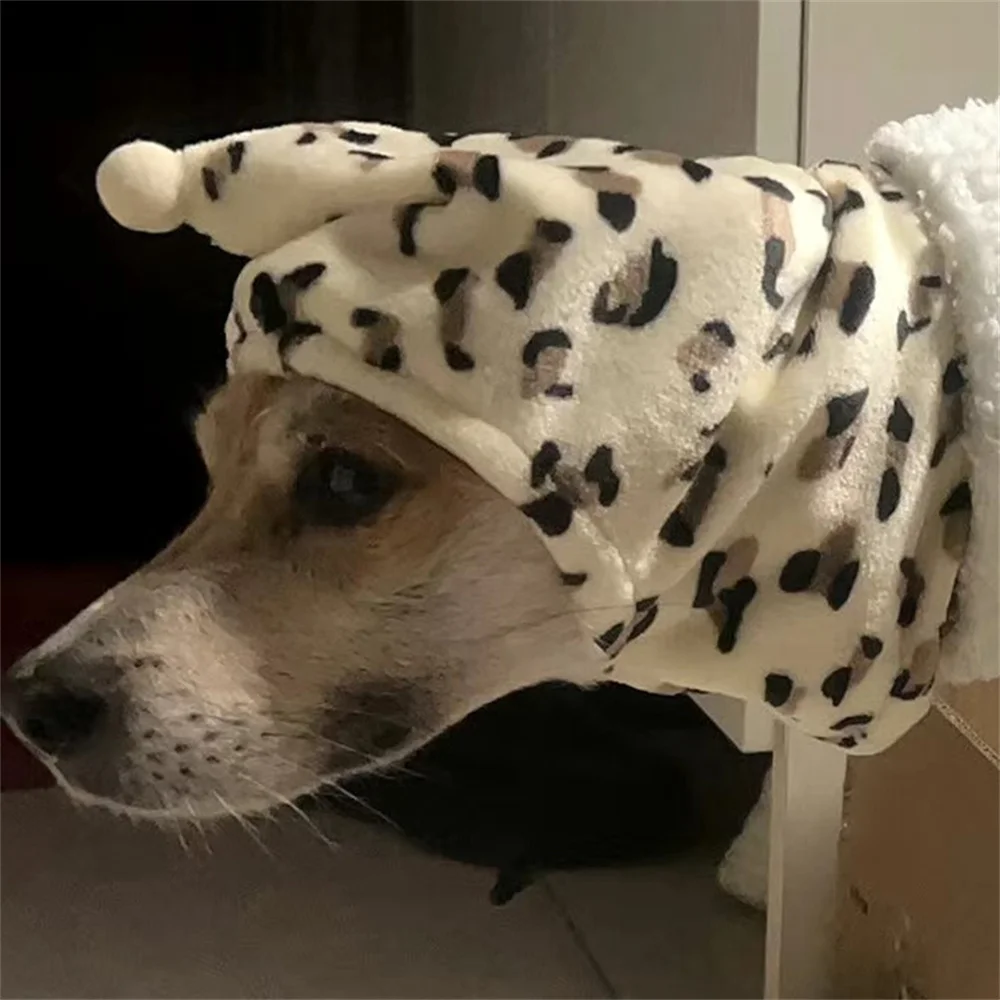 Fleece High Neck Dog Hat Winter Pet Accessories for Dogs Cats Windproof Warm Leopard Puppy Headgear gorro para perro