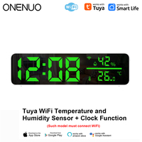 Large Display Digital Clock Date and Tuya WiFi Temperature and Humidity Sensor Display LED Mirror Alarm Clock for Home Decor