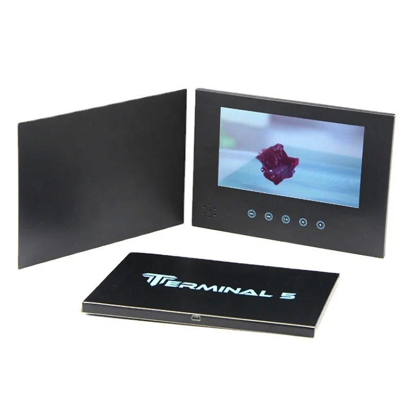 

custom.best seller A5 black paper advertising player inch video music photo book LCD booklet business video brochure