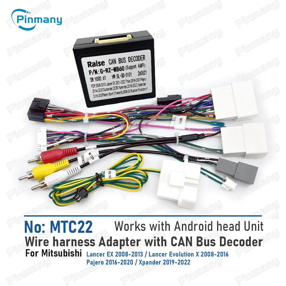 MTC22 Android Car Radio Cable Wire Harness CAN Bus Decoder for Mitsubishi Xpander Pajero Lancer EX with Rockford Fosgate Amp