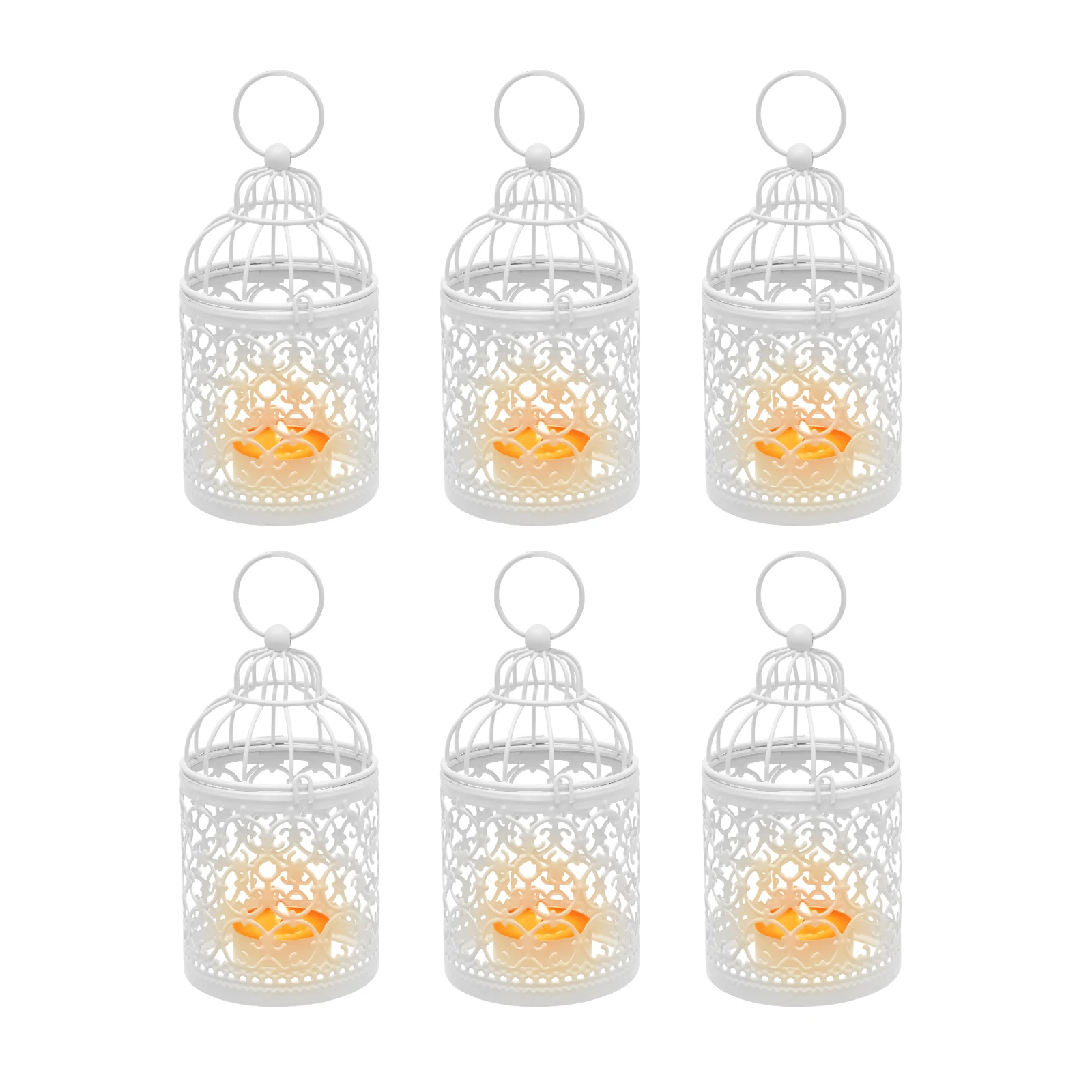 

Wedding Centerpieces Decorative Candle Lanterns Bird Cage Metal Hollow Out Decorative Birdcage Iron Candle Holder Hanging 6 Pcs