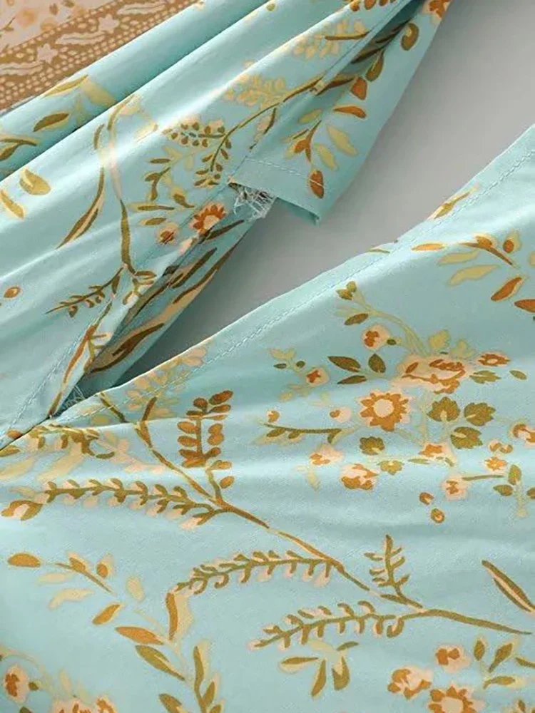 Print Bloemen Strand Kimono Badmode Met Sjerpen Katoen Slank Boheems Vakantie Lang Vest Sexy Groen Cover-Up Sale