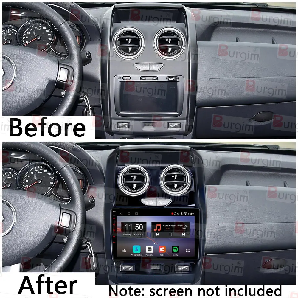 Burgim Car Android Radio Frame For Renault Duster Dacia Duster Lada Largus 9 inch Fascia Stereo Panel 16PIN Harness Wire Canbus