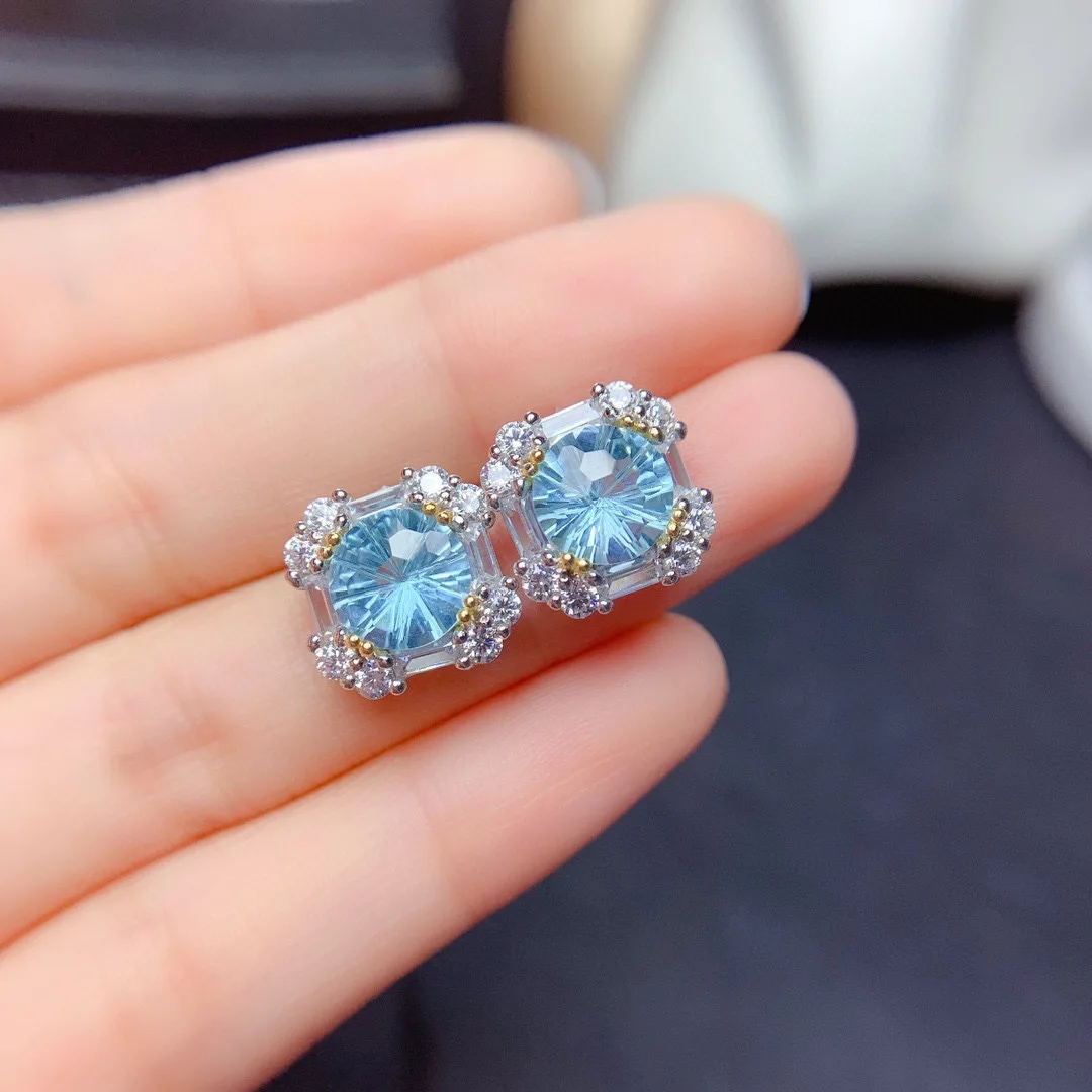 2-Karat-Aquamarin, Rubin-Set Ring-Anhänger-Ohrringe, Geeignet für Damen-Verlobungsschmuck – Detail 3