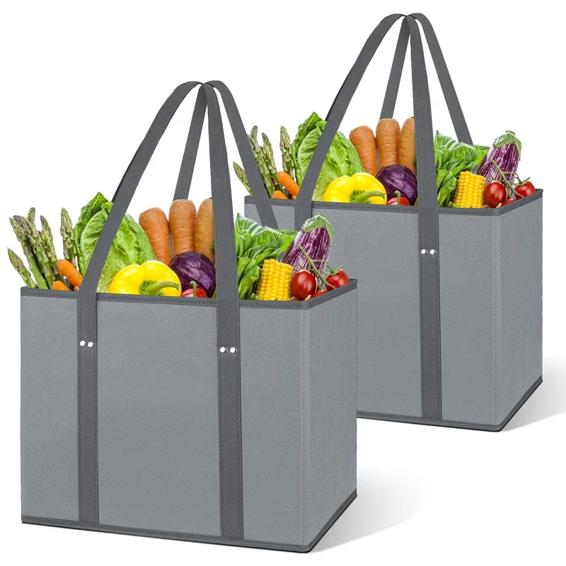 Reusable Grocery Bags Heavy Duty Shopping Bags Shape Stay Open, Fold Flat Large Tote Bags  Long Handles & Reinforced Bottom