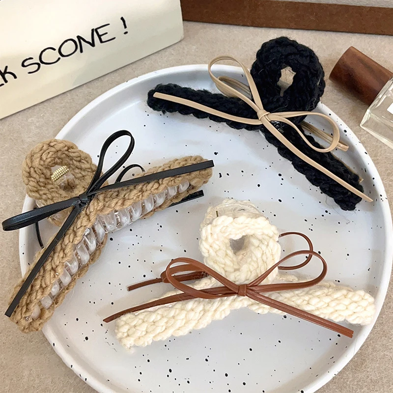 

Ladies' Hair Claws Bow Korean Fashionable Simple Versatile Knitted Hair Grabs Elegant Gentle Hair Accessories Cute Kawaii Girls