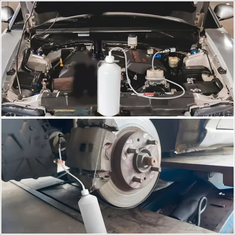 Brake fluid replacement device, featuring precise full-liquid control function, and brake fluid bottle set saves time.