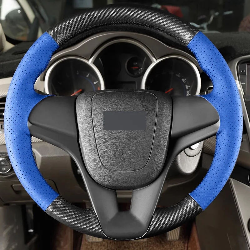 

Matt Carbon Fiber with Blue Hole Leather Steering Wheel Cover Car Accessoires for Chevrolet Cruze Malibu XL Captiva Cobalt MONZA