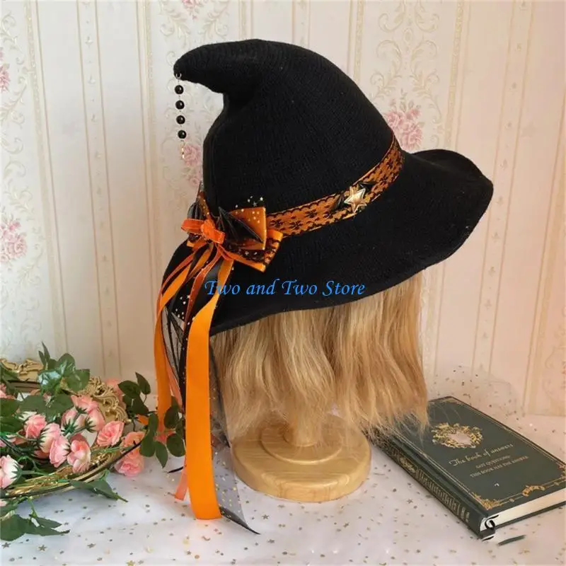 

HX6F Witch Hat Large Bowknot Pumpkin for Women Men Teenagers for Halloween Party