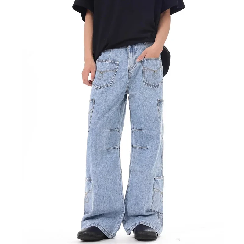 Amerikanische Retro Ddekonstruierte Jeans Für Männer Multi-Tasche Design Gerade bein Denim Hosen Mann Y2K Streetwear Cargo Jean Hosen