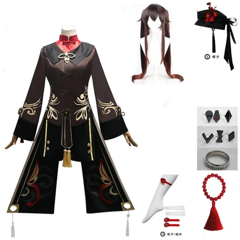 Genshin Impact Hutao Cosplay Costume Uniform Wig shoes Cosplay Anime Chinese Style Halloween Costumes For Women Game Hu Tao