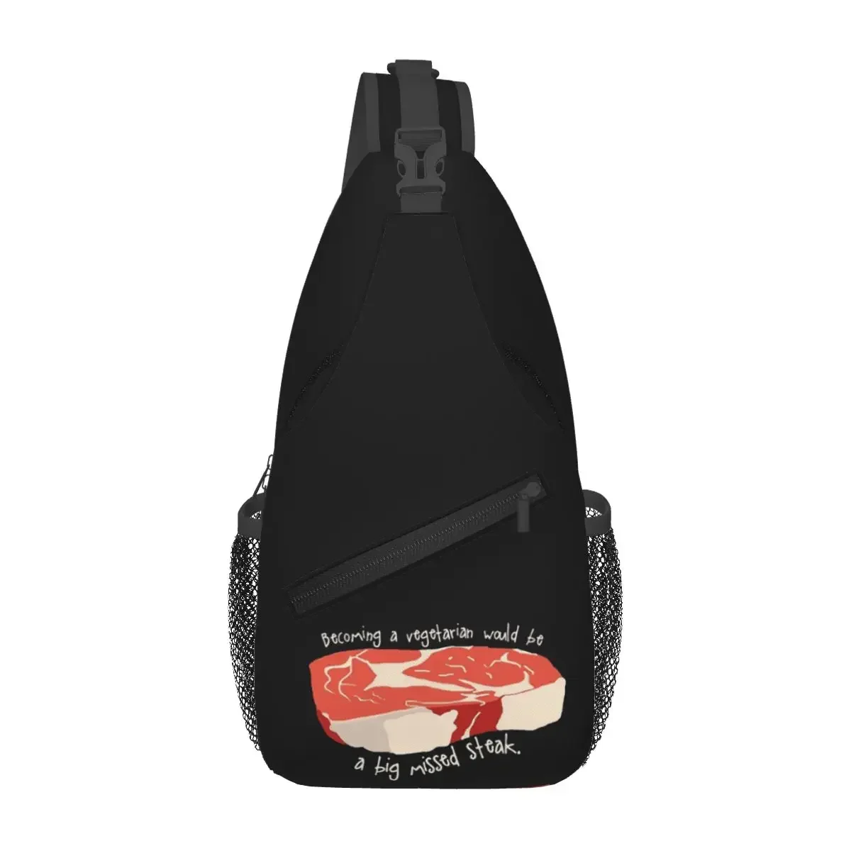 

Funny Steak, Vegetarian Pun Chest Bag Men Sling Crossbody Backpack Chest Bag Traveling Hiking Daypack Shoulder Bag