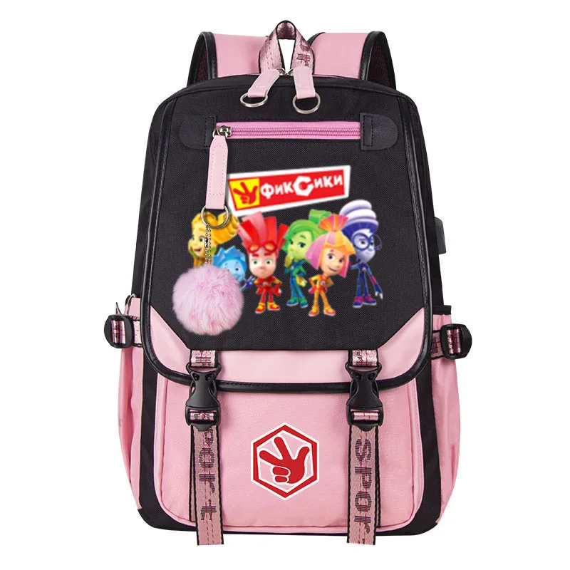 

Russian Anime The Fixies backpack Cartoon Boy Girl school bag high quality Kids Schoolbag USB Charging teen laptop travel bag