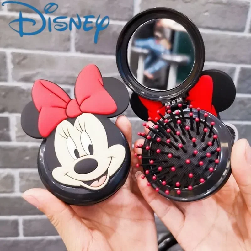 

Disney Minnie Mouse Comb Cute Mini Folding Massage Makeup Mickey Mirror Cartoon Children's Air Cushion Portable Comb Girls Gift