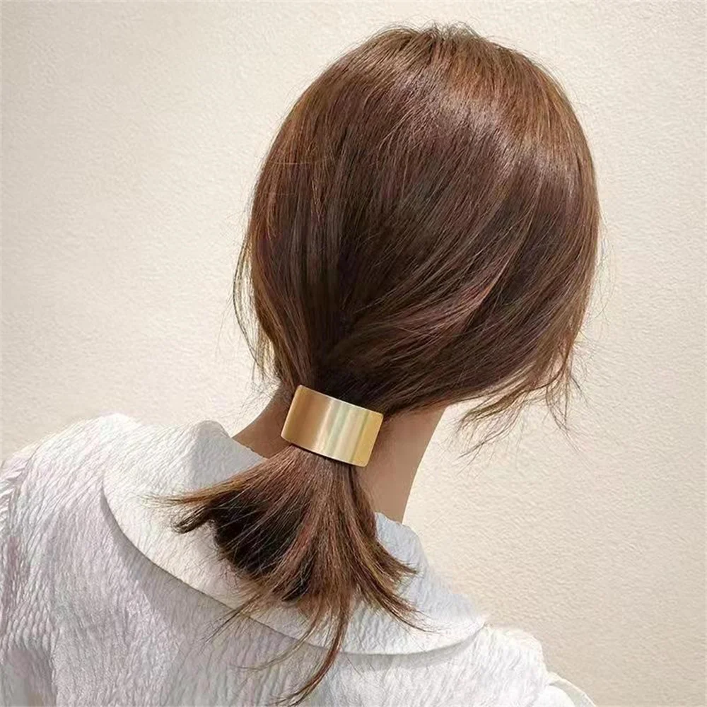 Fashion Metal Circle Ponytail Holder Hair Ropes Punk Gold Color Elastic Hair Bands Simple Hair Ties Hair Accessories For Women