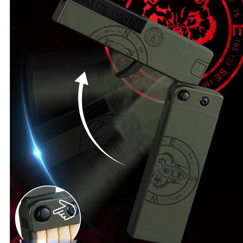 2023 New Gun shaped Windproof Lighter Cool Direct Charge Inflatable Lighter Flashlight Fine Cigarette Box Can Hold 10 Cigarettes