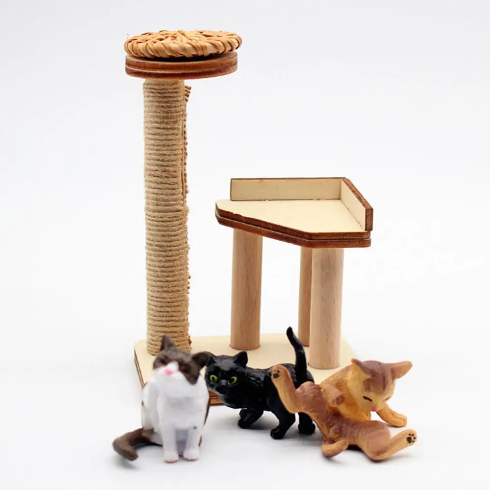 Dollhouse Cat Climbing Frame Small Cat Figurines for Dollhouse Miniature Wooden Cat Climbing Frame Pet Tree Tower for Dollhouse