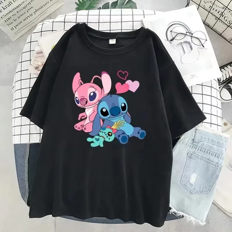 

MINISO Cute Stitch Graphic Printed T-shirt Summer Cartoon T Shirt Top Women Casual Short Sleeves Streetwear Tshirt Clothe Tops