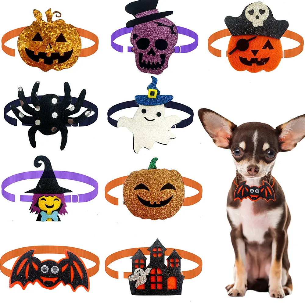 50pcs Halloween Small Dog Cat Bow Tie Neckties for Dogs Pets Bows for Dog Grooming Accessories Pet Supplies Bulk Dog Bow Ties