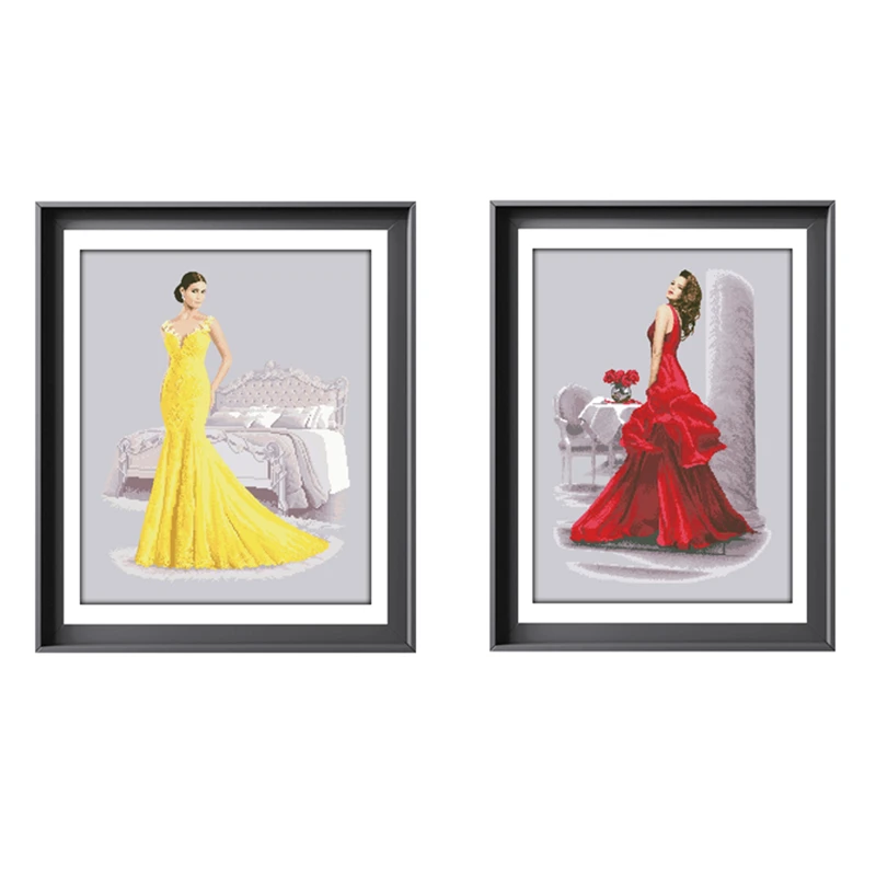 

A beautiful woman cross stitch lady in dress package 18ct 14ct 11ct silver canvas cotton silk embroidery DIY handmade needlework