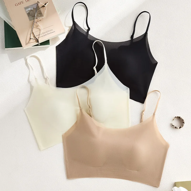 KUCLUT Seamless Foundation Liquid Bra Women's Summer Thin Strap Breathable Comfortable Anti-Slip Gathered Back Beautifying