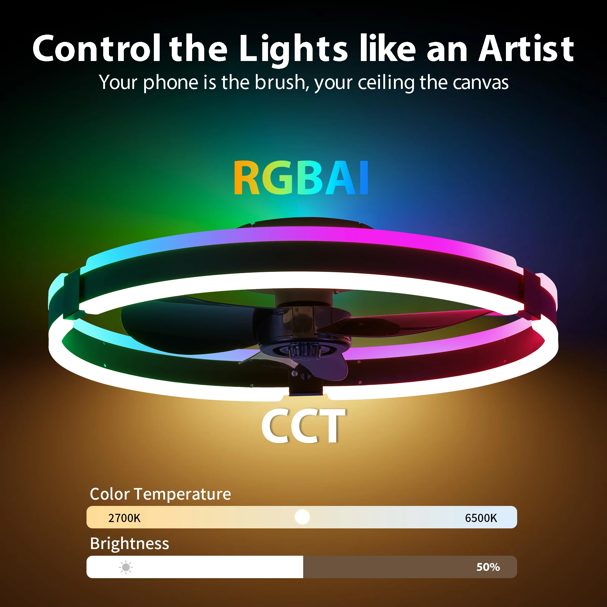 RGB Smart Ceiling Fan Light 6-speed Fan + Starry Sky Effect, Modern and Low-key Ceiling Fan Light with LED Lights