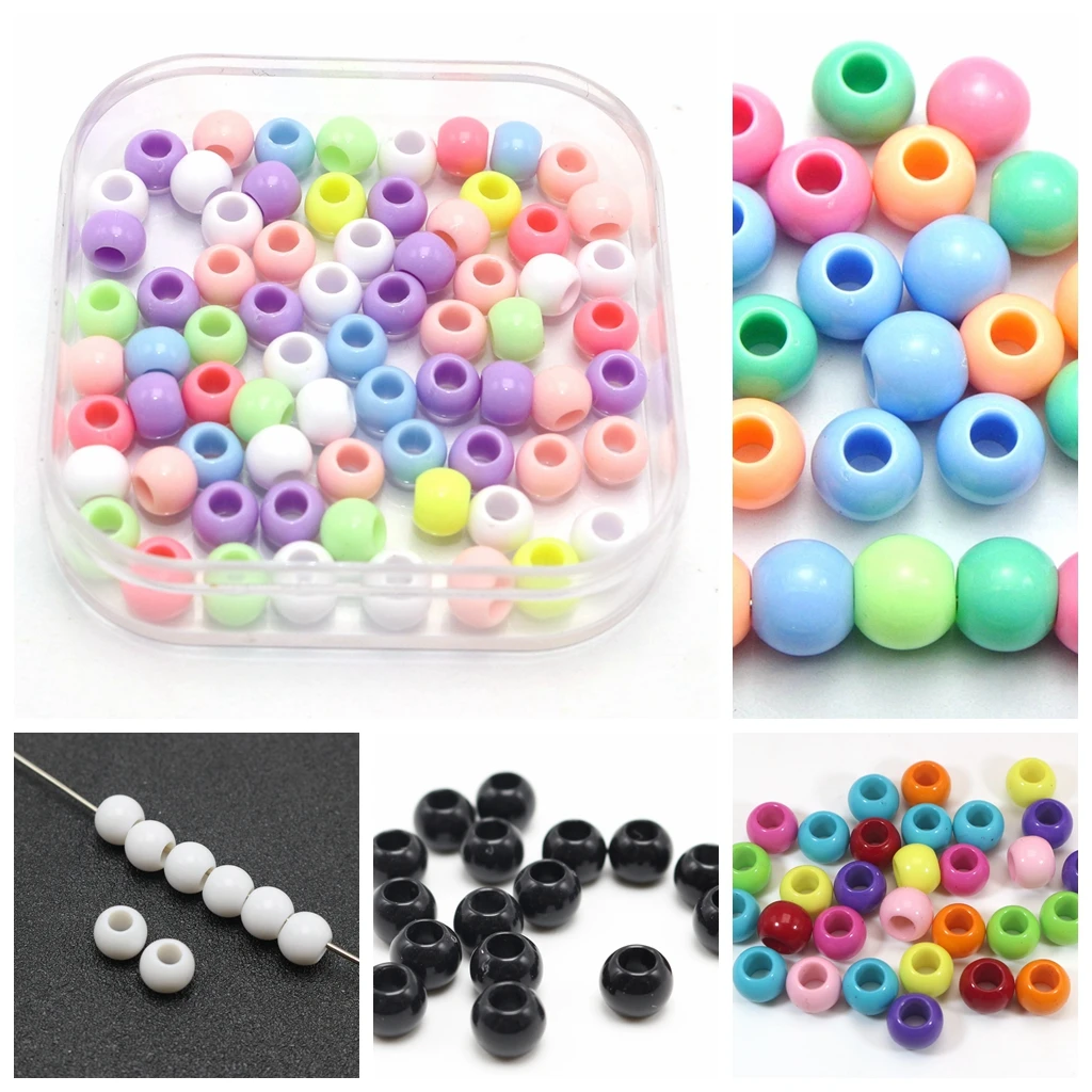 Craft DIY Mixed  Color Acrylic Round Pony Beads 8mm-12mm for Kids Craft