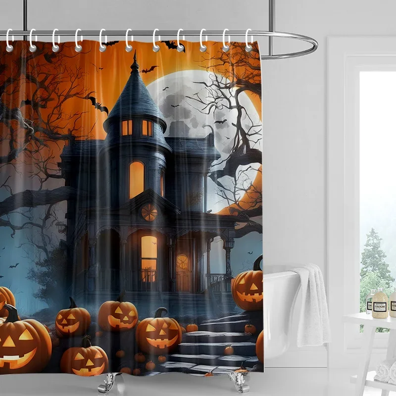 Home decoration shower curtains for bathroom waterproof curtain fabric Modern Nordic style Living Room Halloween Autumn Pumpkin