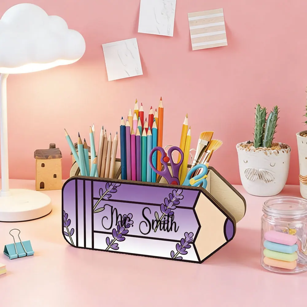 

Персонализированная настольная коробка для хранения в форме карандаша с радужным дизайном, с возможностью нанесения текста, для хранения канцелярских принадлежностей.