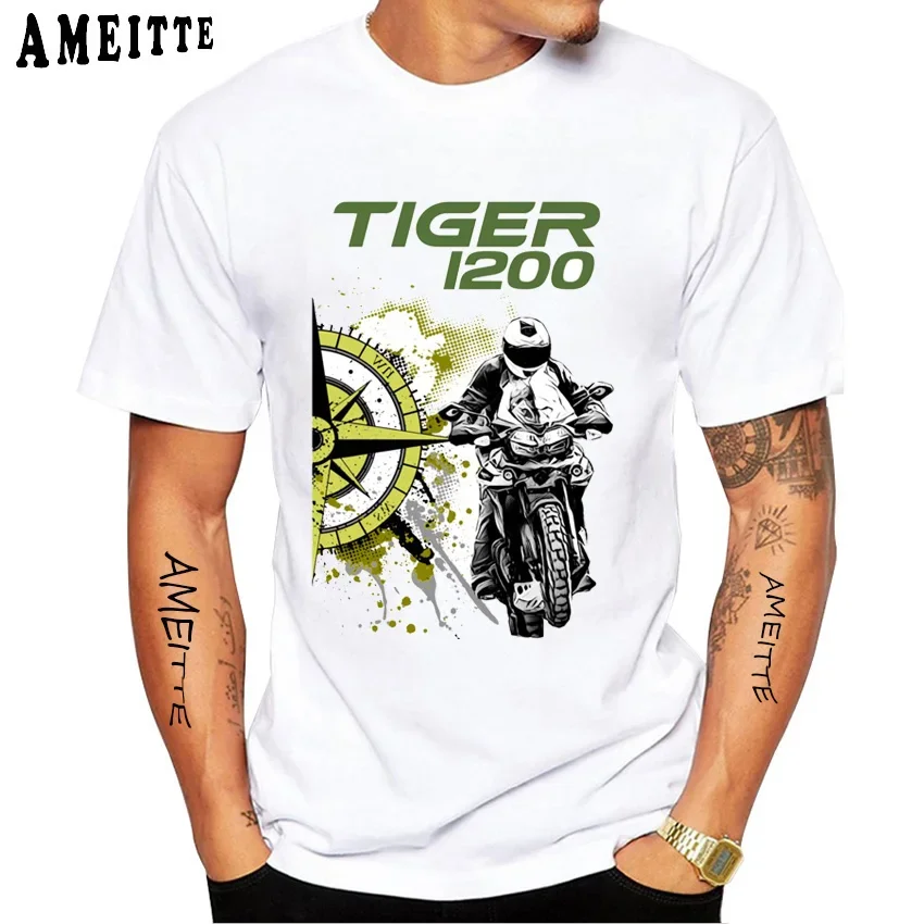 Tiger 800 900 1200 moto equitação camiseta novo verão dos homens de manga curta da motocicleta esporte impressão camisa branca casual menino piloto t