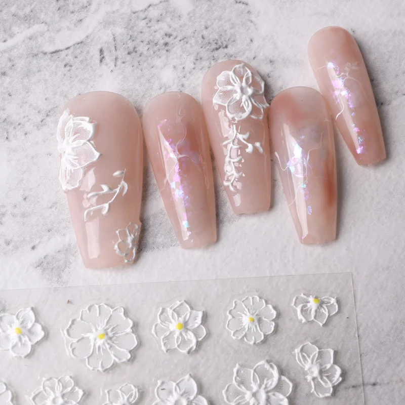 TSZS 5D Nail Stickers Flowers Lace Nail Parts Korea Decal Embossed Foils Decoration Sticky Parts Kawaii Accessories For Manicure