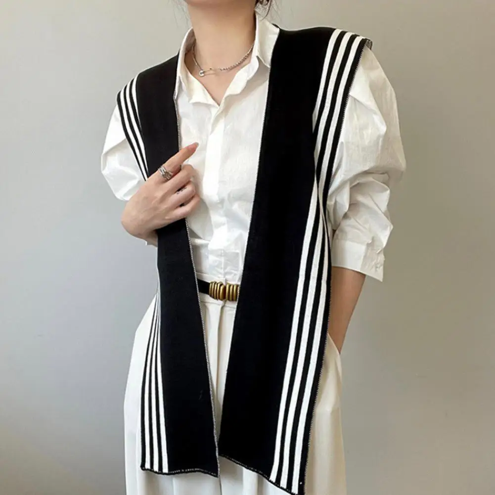 Shirt Shawl Black White Striped Knitted Hemming Shirt Scarf T-Shirt Sweatshirt Fake Collar Shoulder Straps Costume Accessory