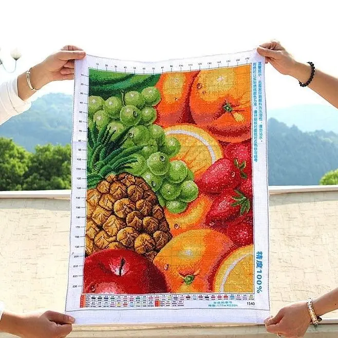 

Handmade cross stitch finished products, harvest season, colorful fruits, living room, dining room decoration, hanging paintings