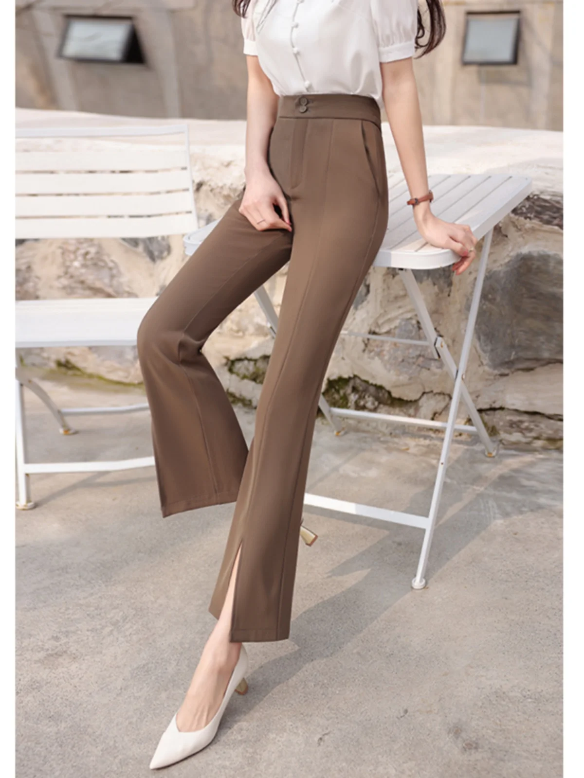 

Женские брюки с высокой талией и расклешенными штанинами, весенне-летние, новые, элегантные, широкие, асимметричного дизайна, повседневные брюки-костюм