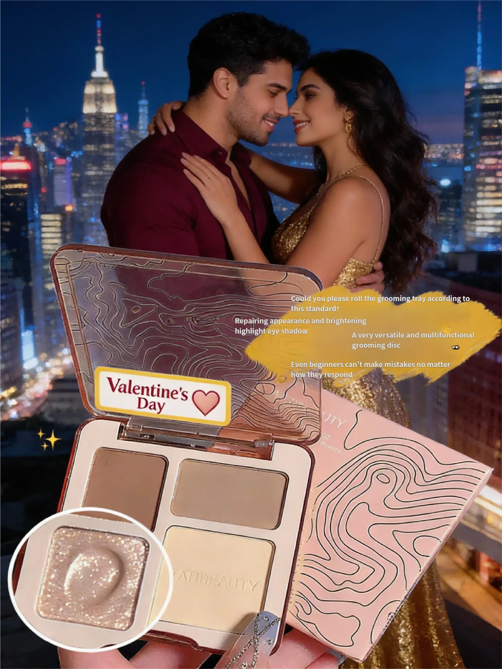 لوحة كونتور مكونة من 4 ألوان من TATIBEAUTY طقم تسليط الضوء على ظلال عيون للوجه هدية مثالية لعيد الحب