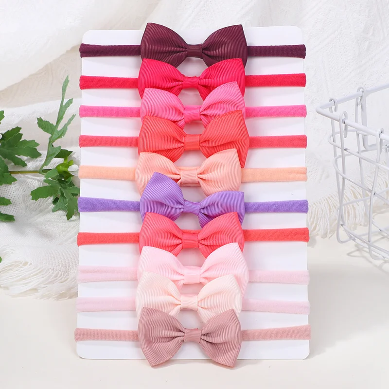 10개/세트 2.7인치 리본 헤어밴드 캐주얼 탄성 헤어밴드 단색 아기 여자아이 리본 매듭 유아 헤어 장식 헤어 액세서리 선물