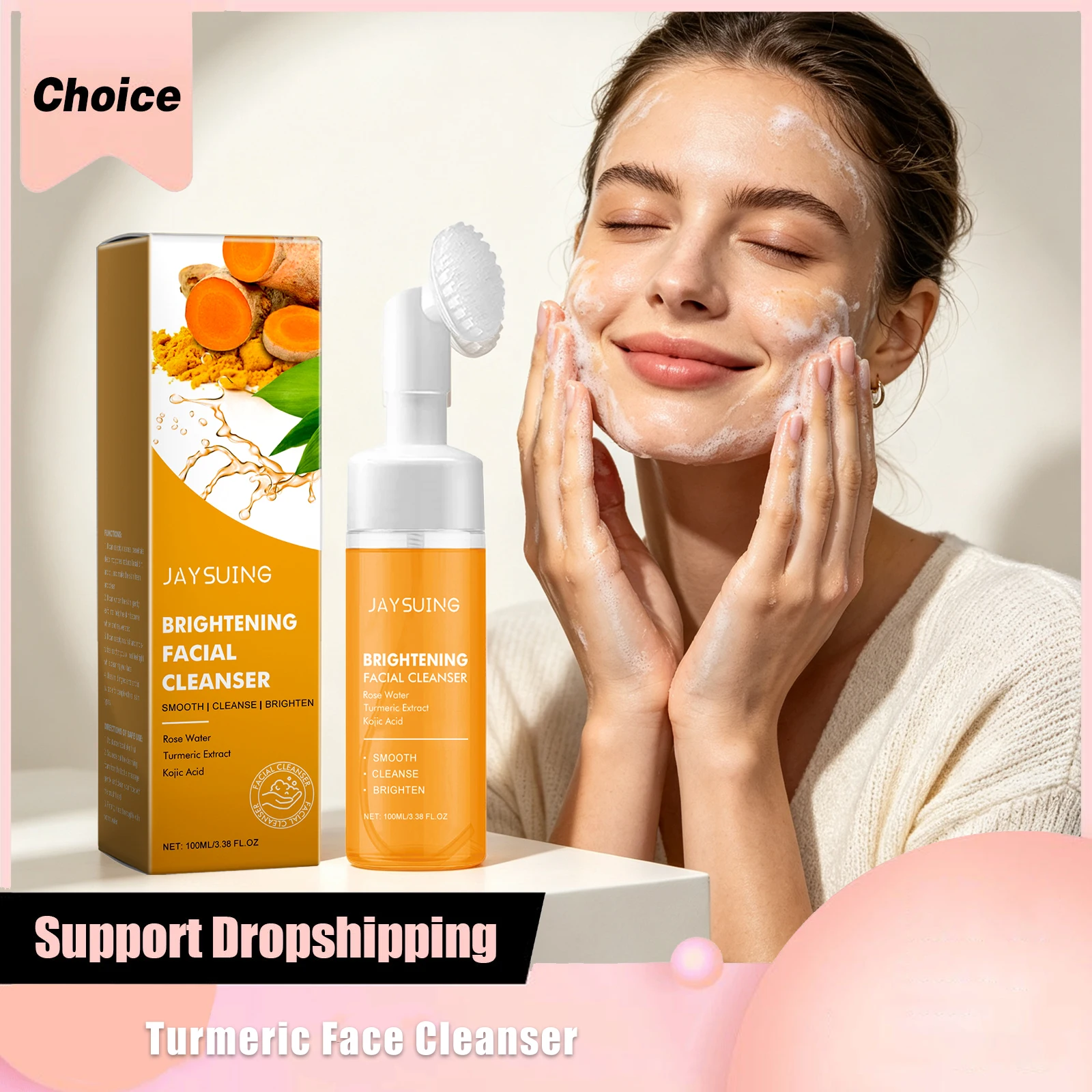 Kojic Acid Turmeric Facial Cleanser Gentle Exfoliating Unclog Pores Prevent Acne Control Oil Blackhead Remover Cleansing Mousse