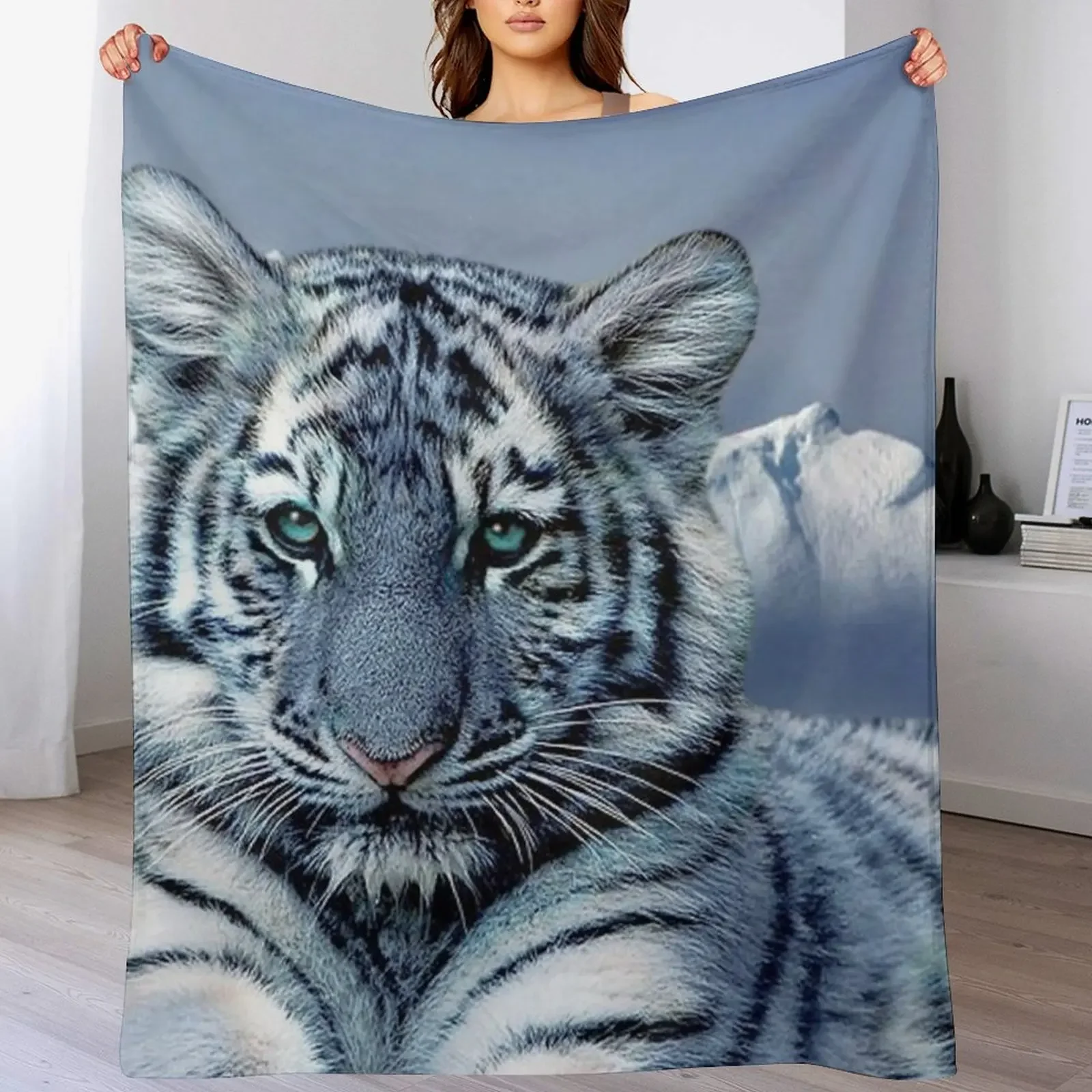 

Blue White Tiger Throw Blanket Year Round Soft Comfortable Blanket for Home